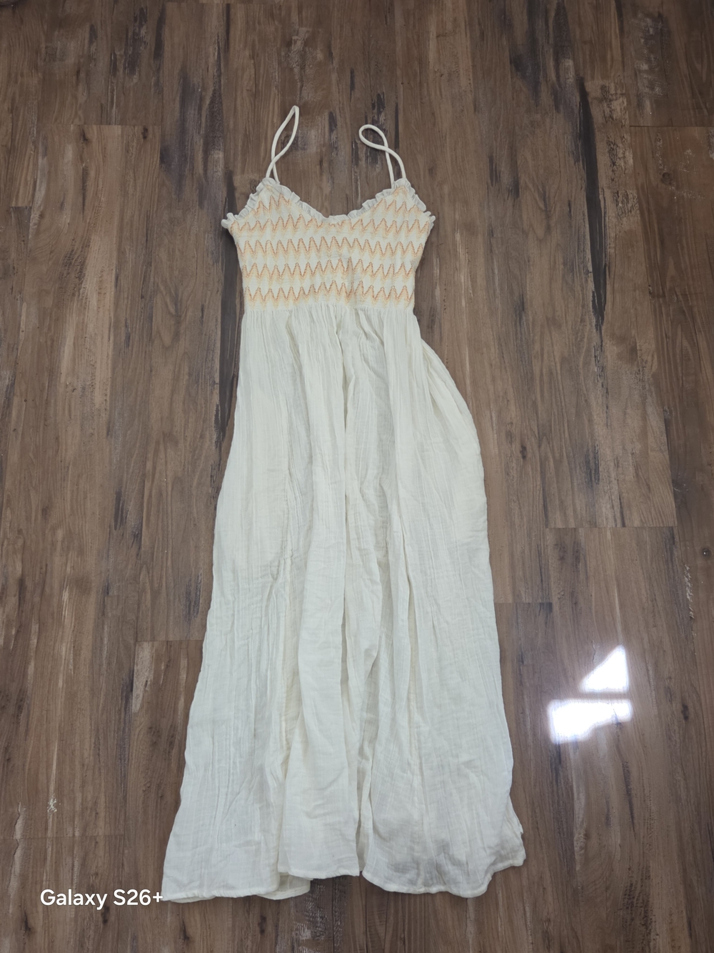 Free People Cream Maxi Summer Dress with Yellow Smocked Bodice